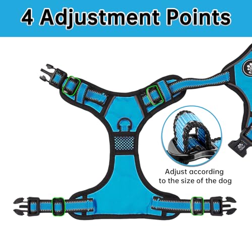 NESTROAD Hundegeschirr Mittelgroße Hunde Blau, Größe M Anti Zieh Geschirr für Hunde Mittel, Halsumfang 33~43CM Brustumfang 43~64CM, Hundesicherheitsgurt Sicherheitsgeschirr Hund Gepolstert