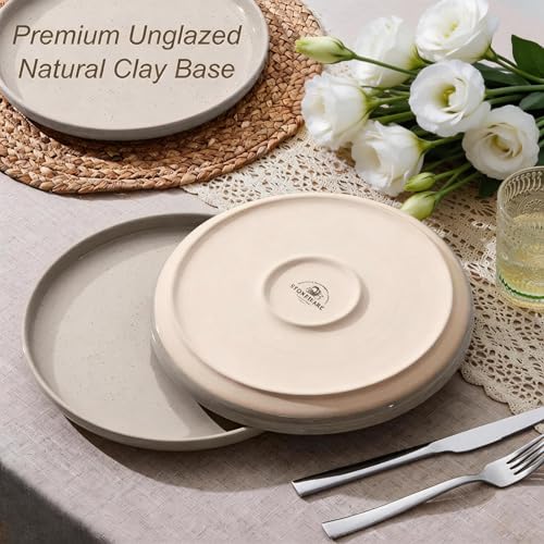Image of LIANYU 6 PCS Ceramic Dinner Plates Set, 10.5 Inch Round Stoneware Plates, Stackable Dishwasher Microwave Safe Serving Dishes, Milky Brown