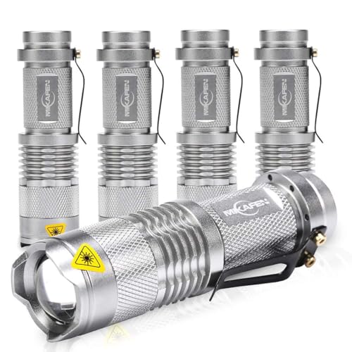 Mini lampe de poche LED zoomable 300 lm lot de 5 lampes argentées