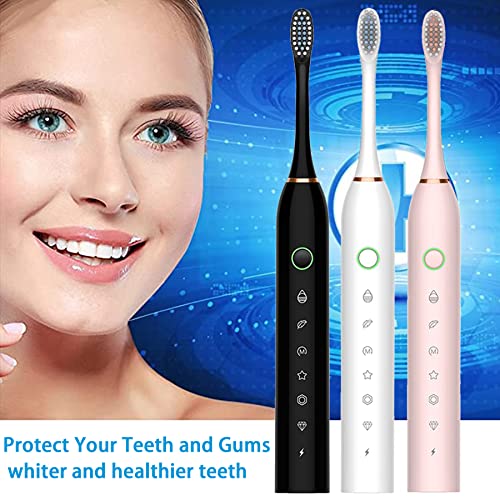 Image of Electric Toothbrush with 8 Brush Heads, 42000vpm 6 Modes IPX7 Waterproof, Soft Electric Toothbrush for Adults - 3 Pack, Black+White+Pink
