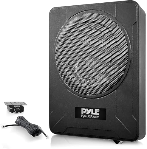 Pyle 20cm Underseat Car Subwoofer 600W Active Subwoofer with Built-in Amplifier Low & High-Level Inputs Car Audio Speaker for Any Vehicle Black