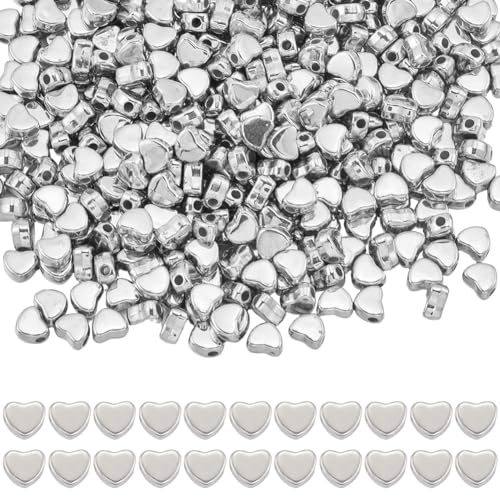 SUNNYCLUE 1 Box 600Pcs Silver Heart Spacer Bead Love Hearts Beads Bulk Plastic Platinum Mother’s Day Smooth Heart Shaped Loose Bead with Small Hole for Bracelet jewellery Making DIY Necklace Earring