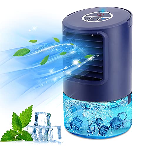 Renfox Portable Air Conditioner, Air Cooler, 5-in-1 Water Cooler with High Cooling Water Tank, 3 Fan Speeds and 7 Colors LED Lights, Personal Air Conditioning Unit for Room and Office