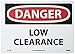 NMC D451AB OSHA Sign, Legend "DANGER - LOW CLEARANCE", 14" Length x 10" Height, Aluminum, Black/Red on White