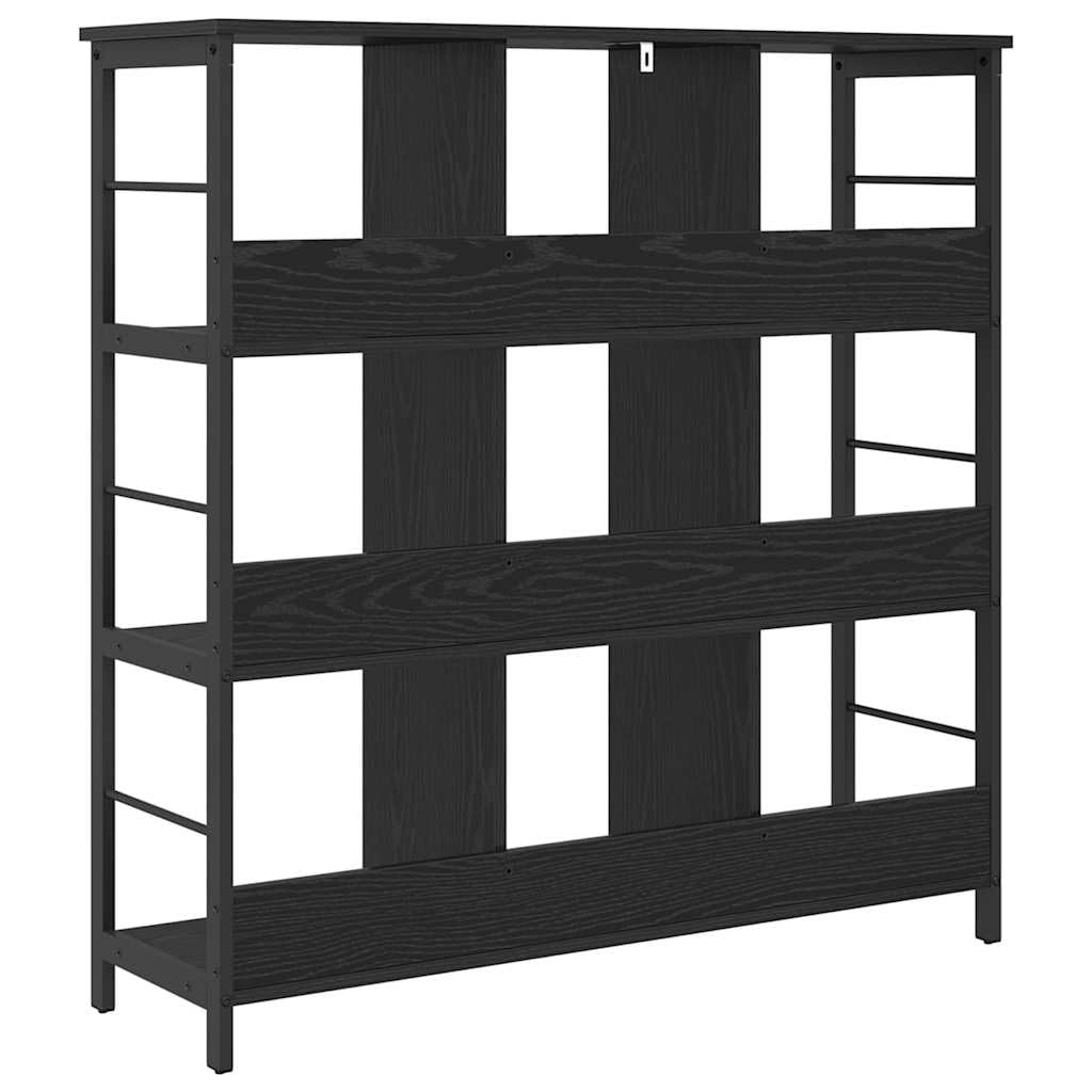 Libreria nera effetto rovere, 102 x 32 x 104,5 cm, con 9 ripiani, robusto telaio in acciaio, versatile per soggiorno, studio, corridoio o biblioteca, design durevole