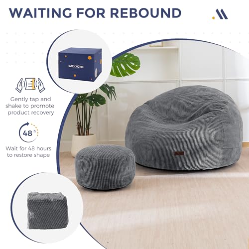 MAXYOYO Sitzsack mit Fußhocker für Erwachsene & Kinder, Cord Bean Bag Sofa & Pouf mit Schaumstofffüllung, Lounge Sessel mit Griff für Wohnzimmer, Schlafzimmer, Gaming, Lesen, Entspannen