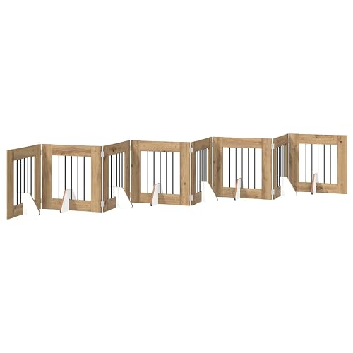 vidaXL Puerta para perros con soporte, 8 piezas de roble Artisan, 60 x 60 cm, valla para perros moderna