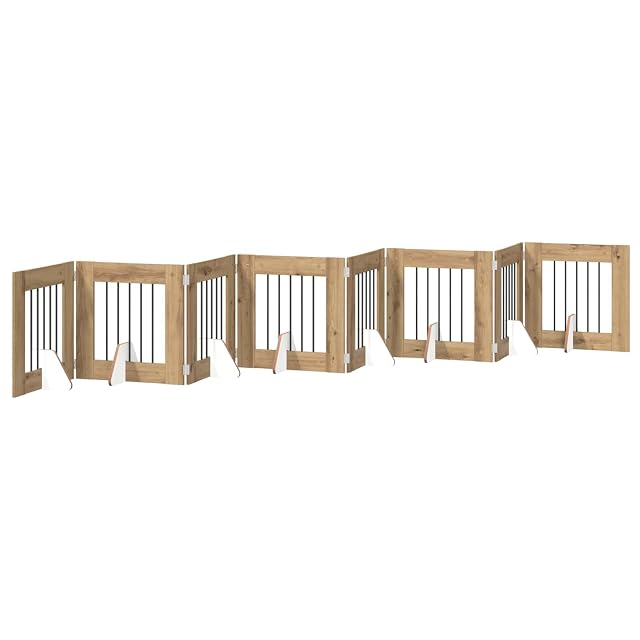 vidaXL Puerta para perros con soporte, 8 piezas de roble Artisan, 60 x 60 cm, valla para perros moderna