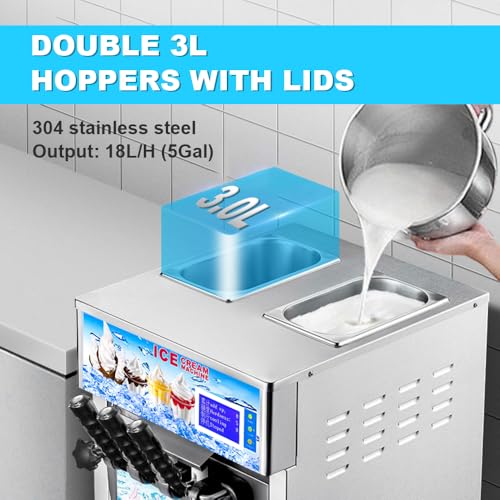 Kommerzielle Eismaschine, 3 Geschmacksrichtungen, Soft-Serve-Eismaschine, 18 l/h, 1200 W, Eismaschine, Arbeitsplatte, automatische Reinigung, Härte verstellbar, Gelato Maker für Café, Restaurant – Bild 4