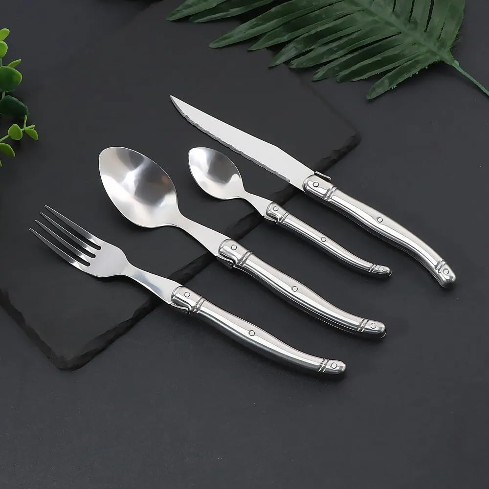 Posate Piegatura In Acciaio Inossidabile 420 e Argento 2 Set | Coltello da bistecca forchetta cucchiaio per hotel per uso domestico