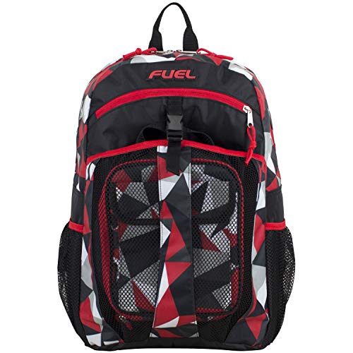 Fuel Backpack With Lunch Box Combo – 18.5” Two Compartment Water Resistant Durable Adjustable Straps With Side Water Bottle Pockets 2 In 1 Set – Red Geo #TOP2