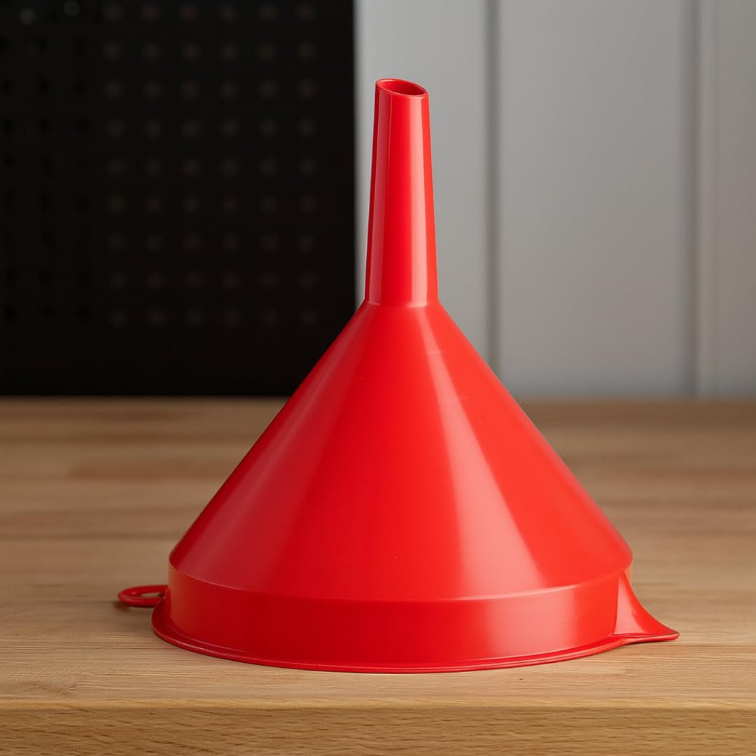 PARENCE.- Grande imbuto in plastica da 16 cm - beccuccio + foro per appendere - cucina, garage o imbuto per liquidi - colore casuale (rosso, blu, verde, arancione)