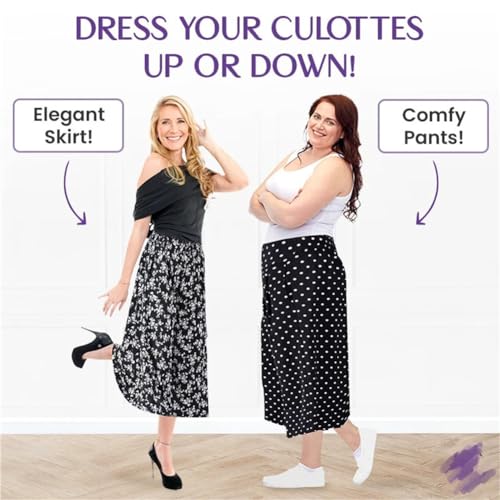 Tyracharm Culottes, Curvyflair High Waisted Wide Leg Culottes, Culottes, Women's High Elastic Waist Pleated Culottes4
