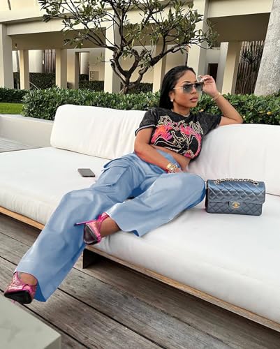 Yeshire Women's High Waisted Cargo Pants Y2K Streetwear Baggy Fashion Straight Wide Leg Pants3