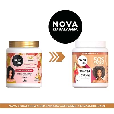 Salon Line - Linha SOS Cachos (Oleo de Ricino e Queratina) - Creme para Pentear 1 Kg - (SOS Curls (Castor Oil and Keratin) - Combing Cream Net 35.27 Oz)