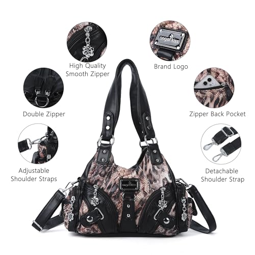 Image of Angel Kiss Purses for Women Small Hobo Shoulder Bags Vagen Leather Multi-Pocket Tote Bag with Zipper