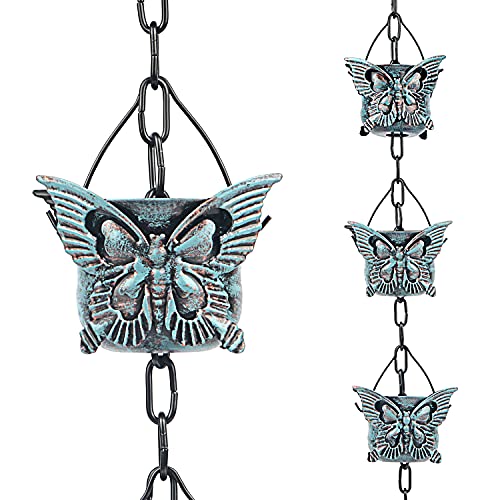 HANAYARD Regenkette, Dachrinne, dekorativer Fallrohr, Umsteller außen, Metall, Schmetterling, Dekor, Zubehör, 91 cm Cover