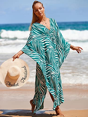 Image of IMAGEKOPE Women's Plus Size Animal Print V-Neck Batwing Kaftan Beach Dress Bathing Suit Cover-Up Loungewear