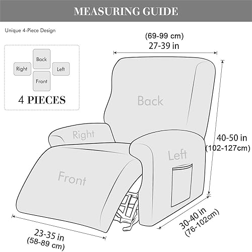 Miniatura 6 de Funda de sofá reclinable jacquard, fundas elásticas antideslizantes para sillas reclinables, 4 piezas, protector de muebles para sillón reclinable