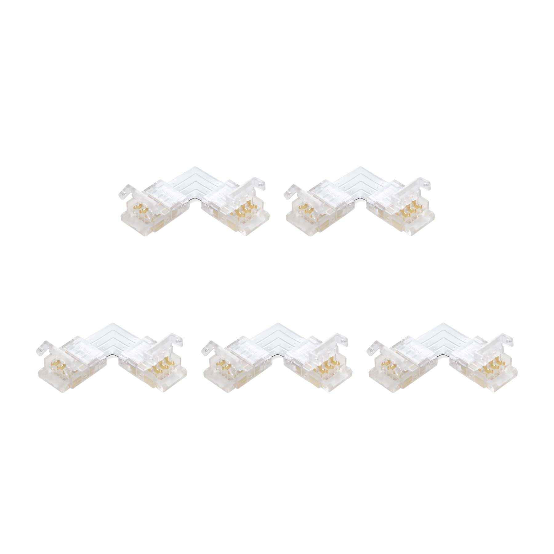 G.W.S® Solderless L Shape Corner Connectors, for 10mm Wide 4 Pin RGB LED SMD Strip Lights, Pack of 5