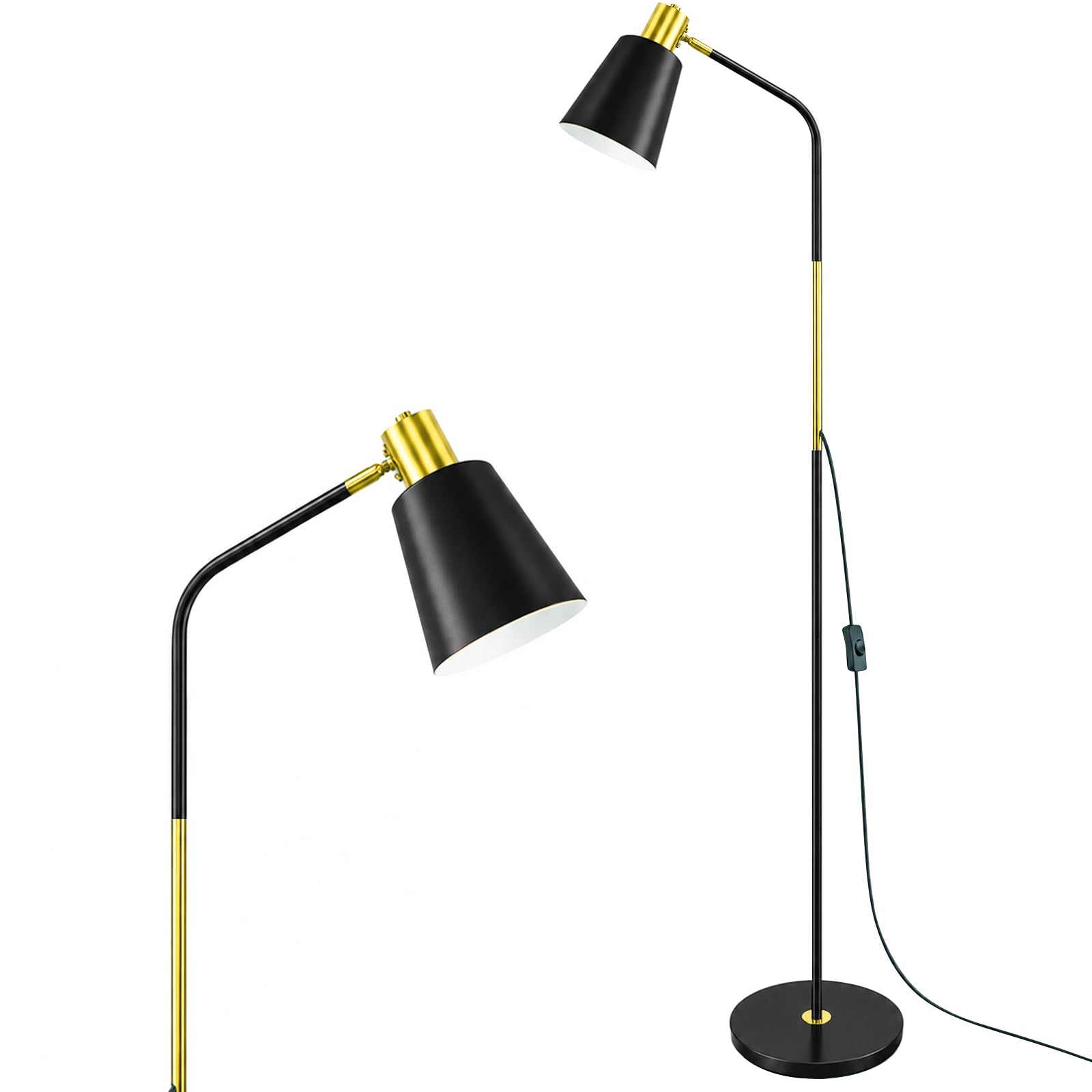 Lampada da Terra ad Arco E27 Regolabile Testa Orientabile, Nero | 153 cm, black metal, 180° swivel head, living room office room