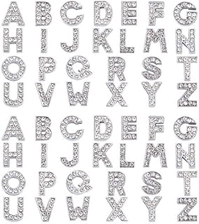 SUNNYCLUE 52Pcs Alphabet A-Z Letter Slide Charm Rhinestone Beads 8mm Hole Slide Alphabet Letters for 8mm Slide Wristbands/Bracelets, Stainless Steel Color