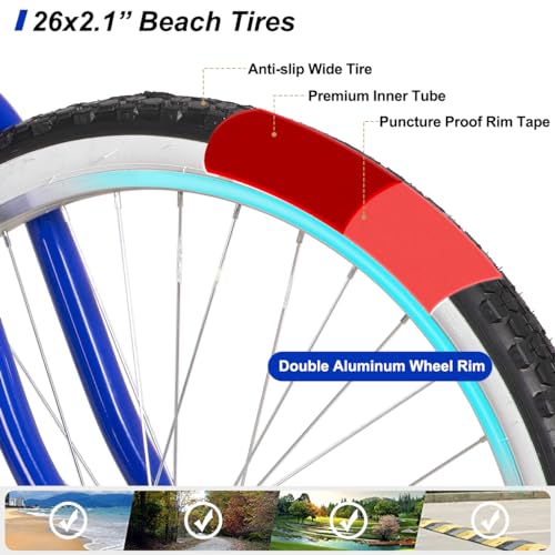 HILAND 26 Inch Womens Beach Cruiser Bike, Single Speed