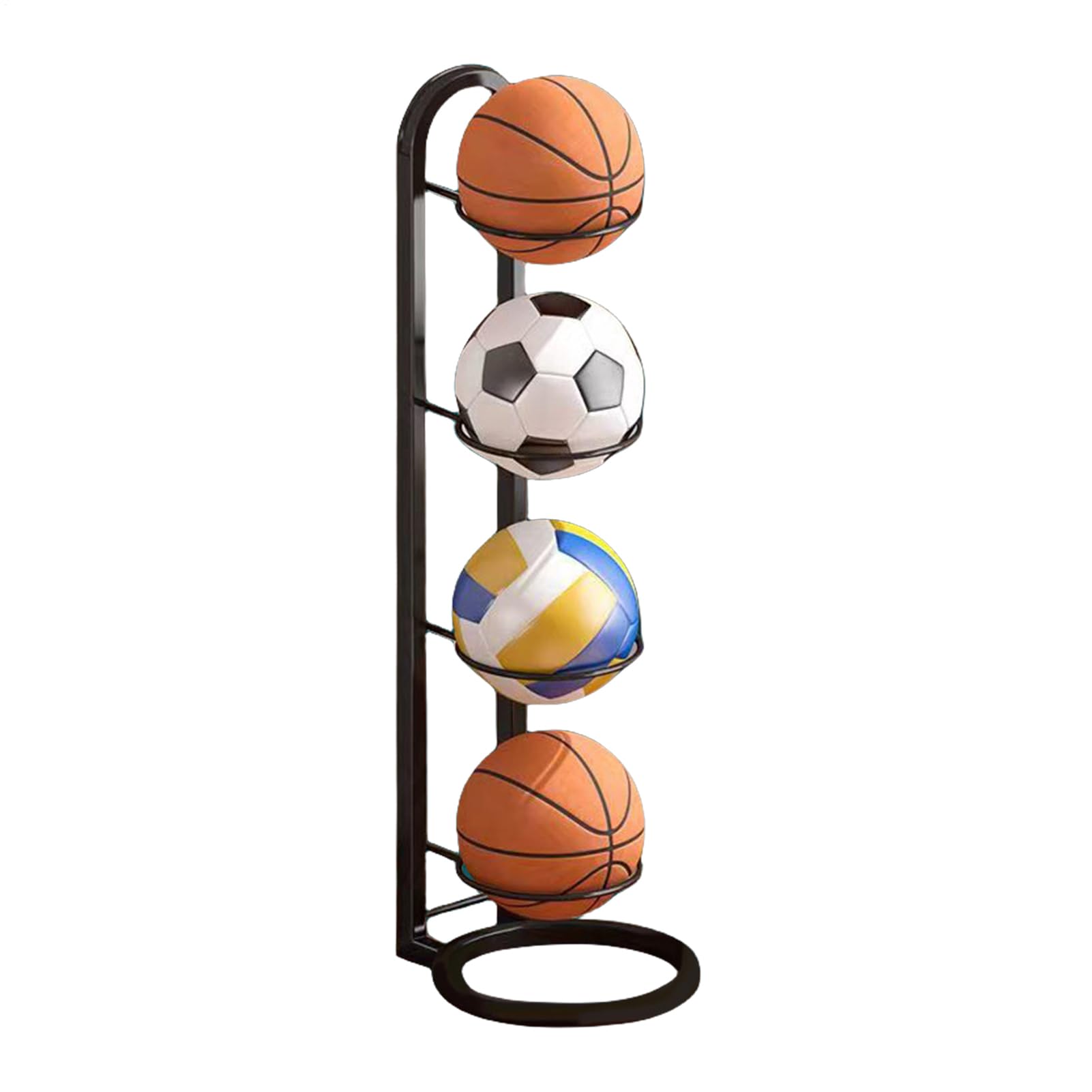 Ball Storage Garage - Basketball Organizer Rack, Iron Football Stand, Basketball Ball Storage Rack, Multifunctional Multi-Layer Iron Ball Storage Shelf, Basketball Holder for Bedroom (Black, 4)