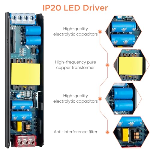 Image of LED Power Supply 12V 200W, LED Driver 16.7A, 120V AC to 12V DC Transformer, IP20 Compact for Home Lighting, LED Lamps