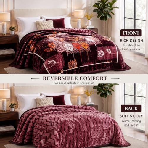 Image of VAS COLLECTIONS 280 GSM Micromink Blanket, 4.5 Kg Premium Soft Warm Cozy Blanket, Plush Floral Printed Blanket for Double Bed, Ultra Soft Comfortable Bedding, 86 x 90 Inches(218 x 229cm) - Crimson Red