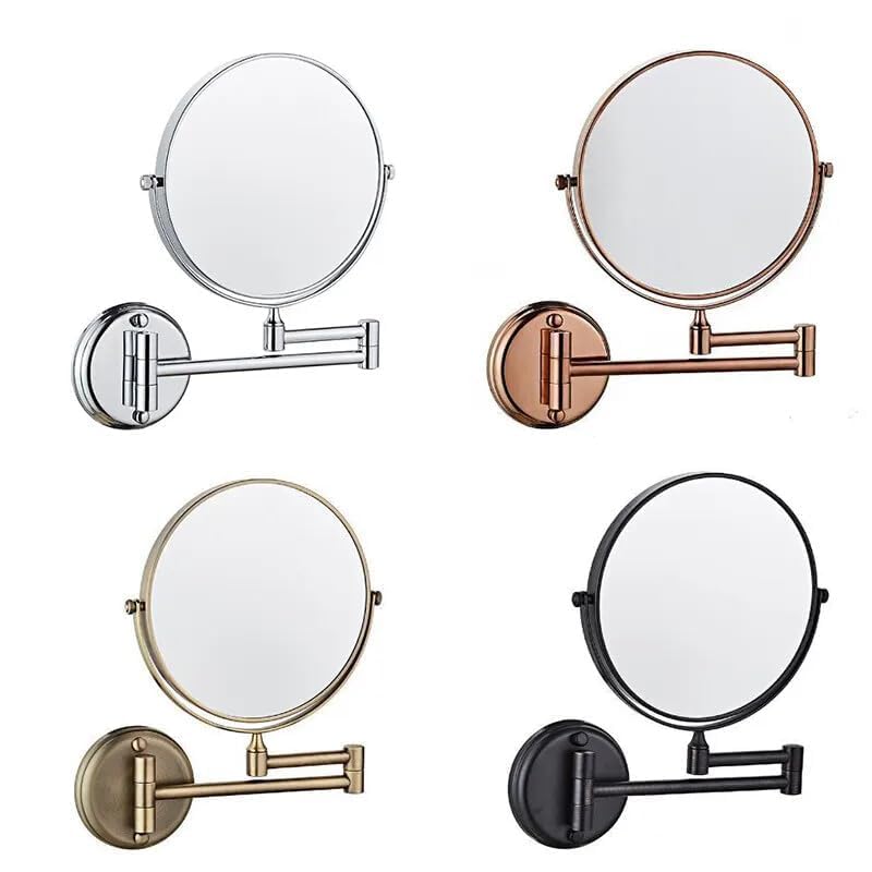 Image of Brass Dual Side Round Mirror for Bathroom 360 Swivel with Zoom View | Magnifying Shaving Makeup Vanity Mirror Wall Mounted (Rosegold)