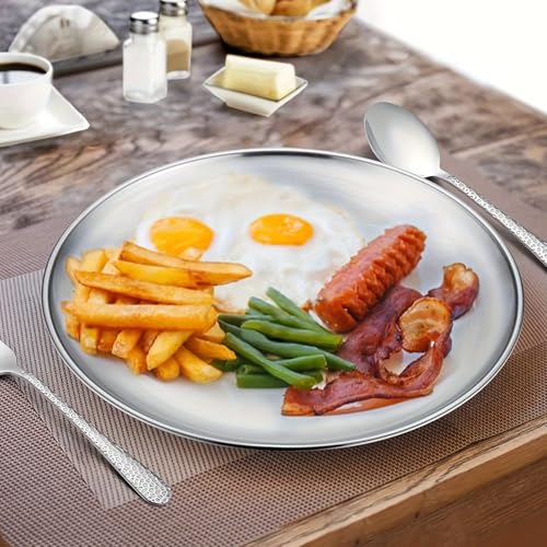 KHstylehoo 4-stück Rundes Edelstahl Teller, Φ20cm Camping Teller, Camping Geschirr, Picknick, Wandern, Küche, Party, Platzteller, Edelstahl