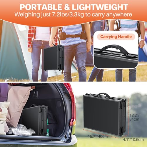 FUNYKICH Camping Folding Table(87x40cm) with 3 Adjustable Height, Portable Picnic Table, Lightweight Aluminum Outdoor Tables with Carry Handle for Camping, Picnic, Backyard, BBQ, Black - Image 3