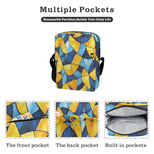 Yellow and Blue Geometric Pattern Stained Glass Style men's messenger bag Small Crossbody Bag For Women Cross Over Purse Adjustable Strap for School Shopping2