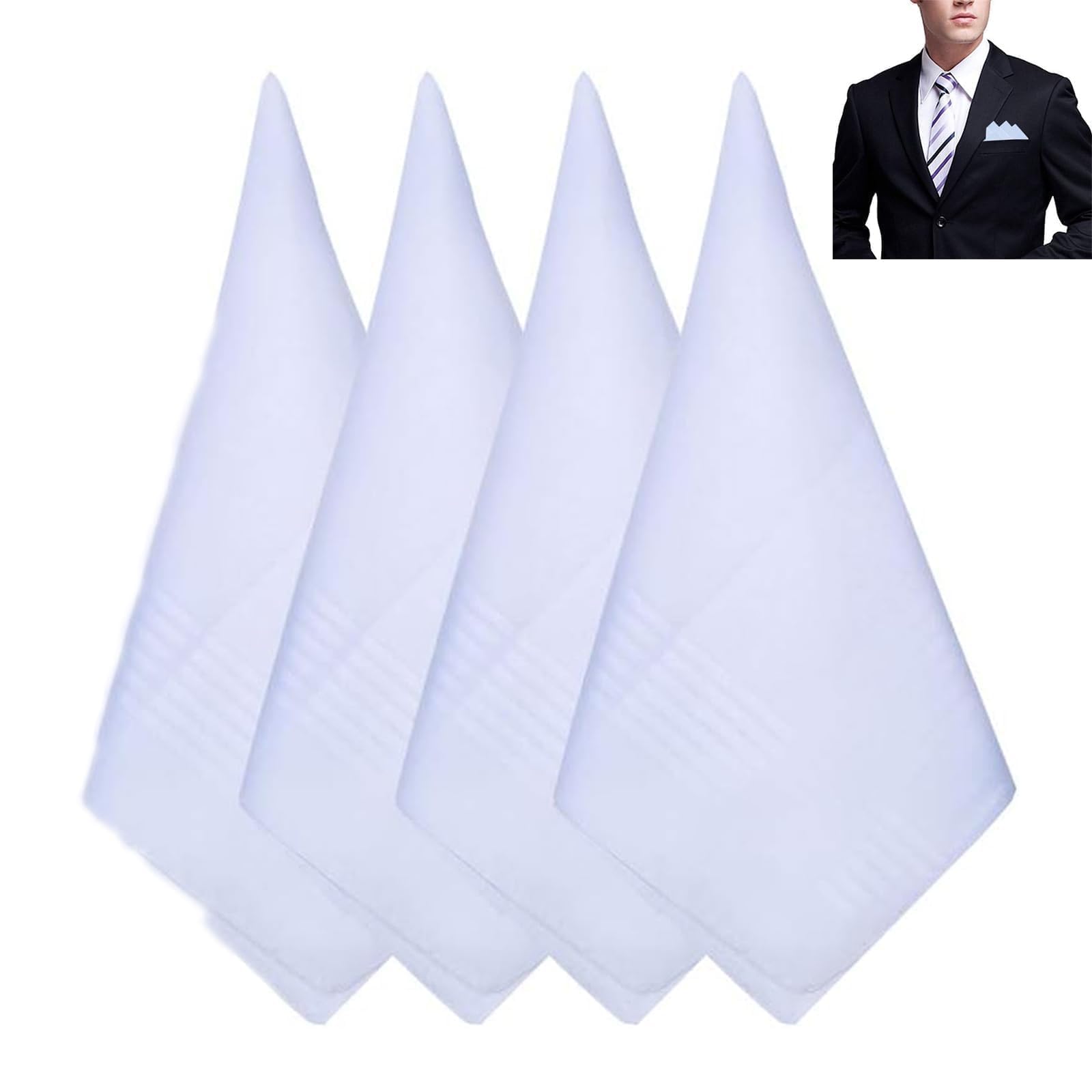 Nooynoeo Unisex White 4 Pcs Men's Handkerchief, Handkerchiefs, Sweat Absorbing Handkerchiefs, Pocket Square For Grooms, Weddings, Prom, Celebration, Party (40Cmx40cm)