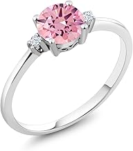 Gem Stone King 10K White Gold Pink Zirconia and White Created Sapphire Solitaire Engagement Ring For Women (1.53 Cttw, Round 6MM, Gemstone Birthstone, Available in Size 5,6,7,8,9)