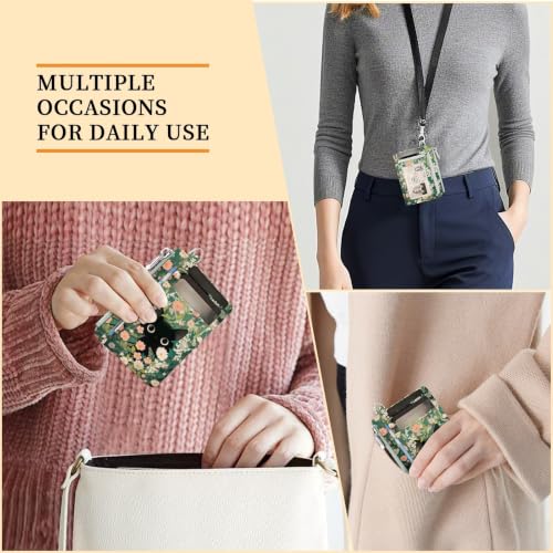 Image of Hancynir Black Cat Floral Slim Wallet Women Credit Card Holder, Small RFID