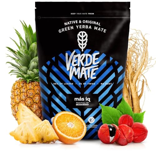 Verde Mate Yerba Mate Tea Mas IQ 400g – Air‑dried, Unsmoked, Without Stems or Powder, with Guarana and Ginseng, Natural Focus Blend from Brazil