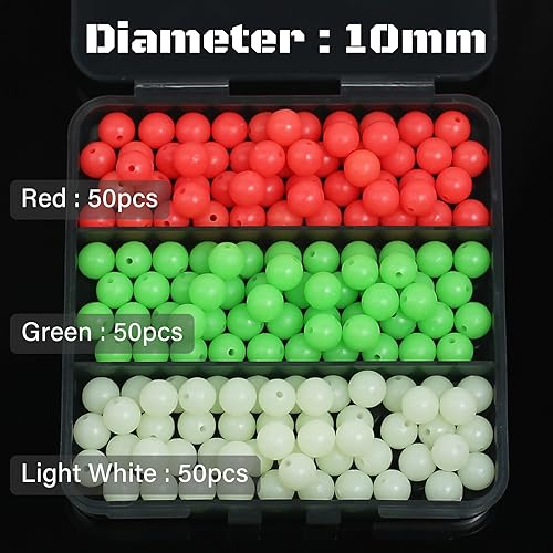 image for KJEIM Fishing Beads 6mm 8mm 10mm Glow in The Dark Bead Round Plastic L