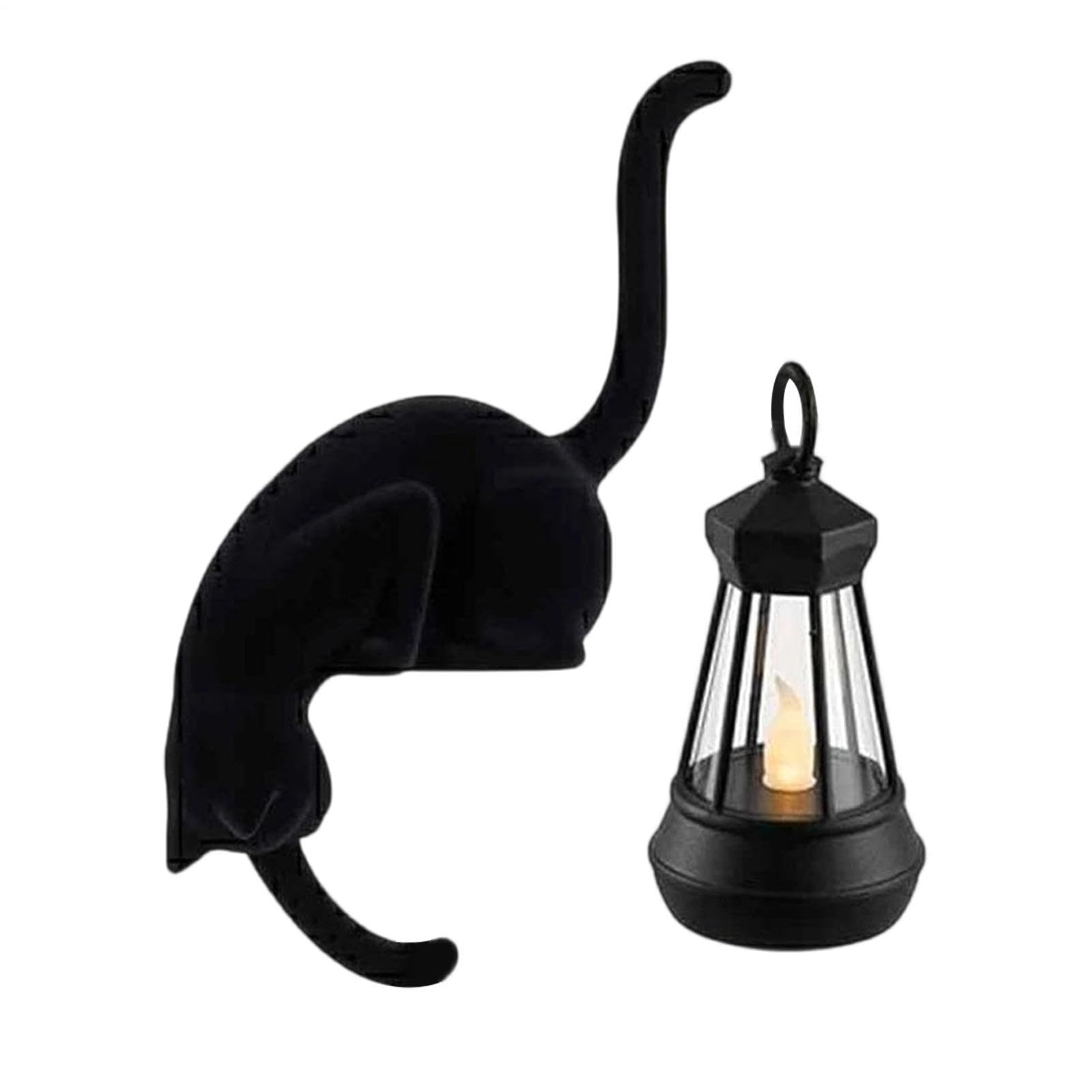 Cat Figurine - LED Animal Statue with Hook, Retro Desk Decor