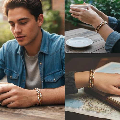 Image of Touchstone copper bracelets | gift for men women |adjustable 100% pure solid real magnetic jewelry | handmade bracelet set combo | rope braided tibetan bangles.