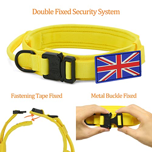 YoothBro Tactical Dog Collar with UK Flag Patch, K9 Military Nylon Collar with Heavy Duty Metal Buckle for Medium Large Dogs Yellow L - Image 4