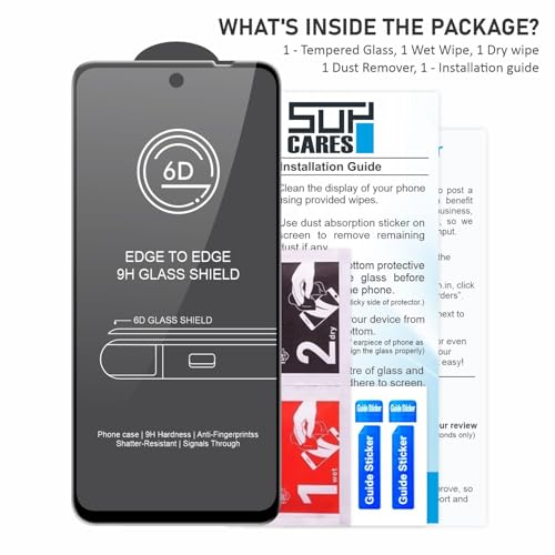 Image of SupCares Edge to Edge Tempered Glass for Motorola Moto G45 5G (6.5 Inch) with Easy Self-Installation Kit | Black
