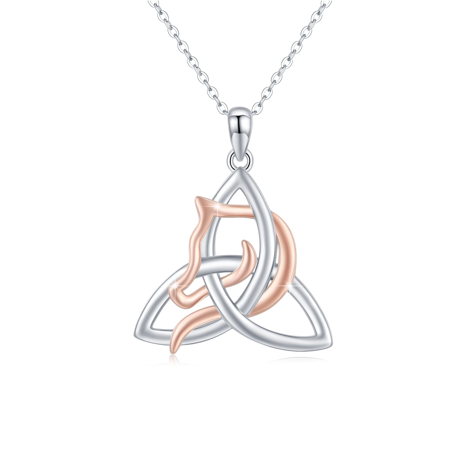 Silber Halskette Pferd Damen, Mädchen 925 Sterling Silber Keltischer Knoten Kette, Hypoallergene Tier Schmuck, Pferdeliebhaber Geschenke für Mädchen