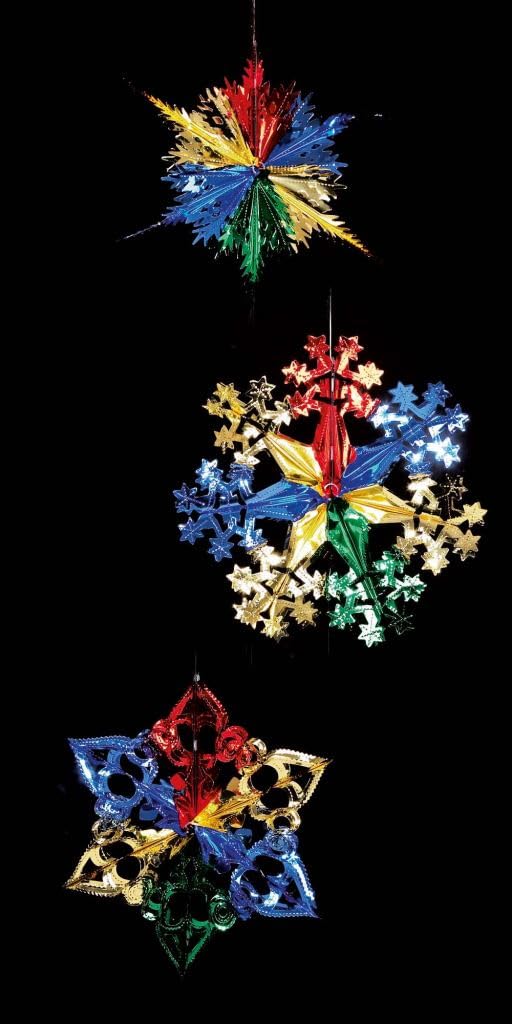 Christmas Multi Coloured Foil Hanging Decoration Set - Stars assortment