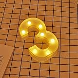 JANDEI - Numéros Lumineux LED, Numéro 3 avec Lumière Chaude pour Décoration et Ambiance, Veilleuses pour Chevet, Anniversaires, Mariages, Vitrines. Fonctionnant sur batterie