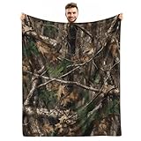 KOYI Camo Blanket, Camo Gifts for Him/Dad/Husband/Boyfriend, Hunting Gifts for Men, Soft Plush Camo Blankets for Men, Realistic Forest Woodland Hunting Camo Throw Blanket, Green Brown,50'x40'