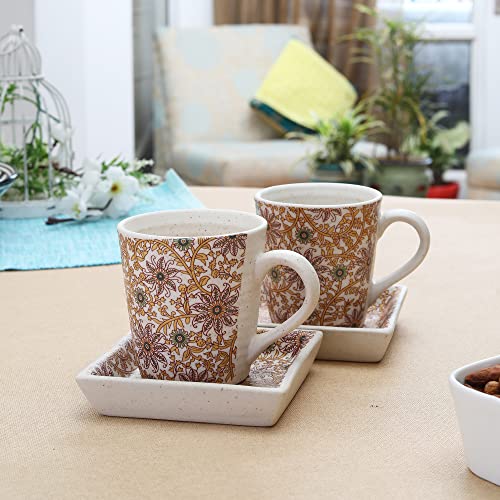 Image of Miah Decor Ceramic Coffee Mugs Set with Serving Platter, Handmade Stoneware