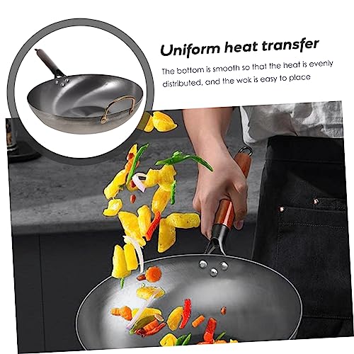 Wok de hierro con mango de madera para cocinar miniatura 7