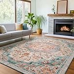 SONGMICS HOME Area Rug, 160 x 230 cm Rug for Bedroom, Non-Slip Carpet, Traditional Vintage Style, Home Decor, for Living Room, Kitchen, Dining Room, Machine Washable, Teal Blue TAR033Q01